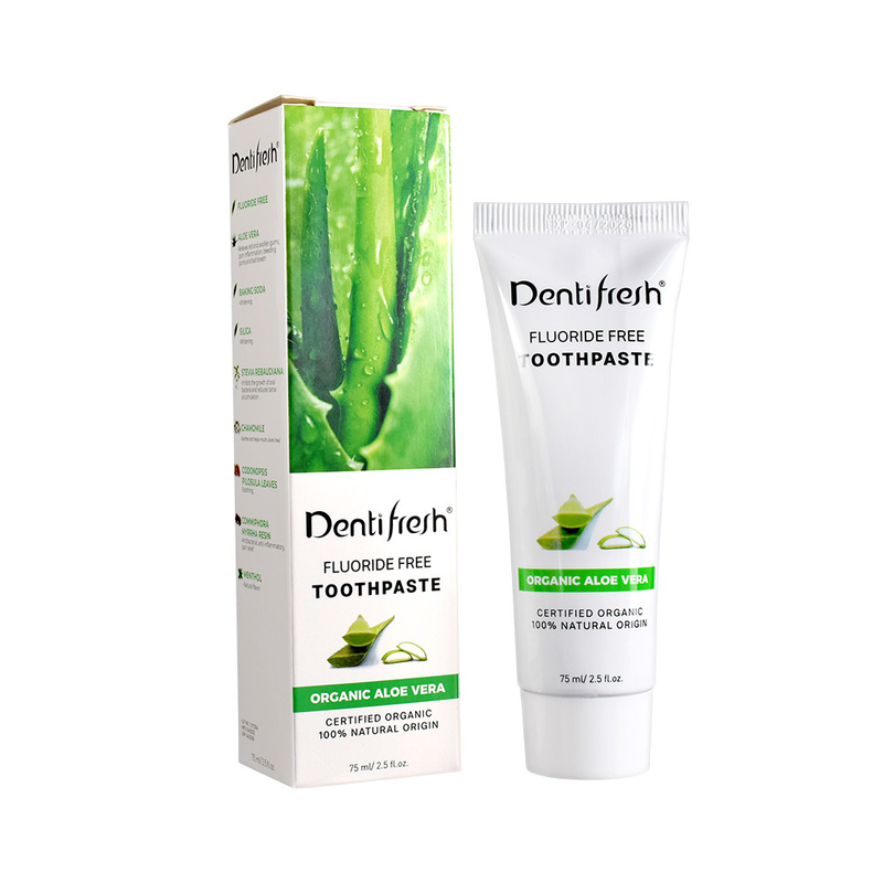 DENTIFRESH Naturalny certyfikowany pasty do zębów z Aloe Vera 75 ml dla dorosłych dzieci bez fluoru