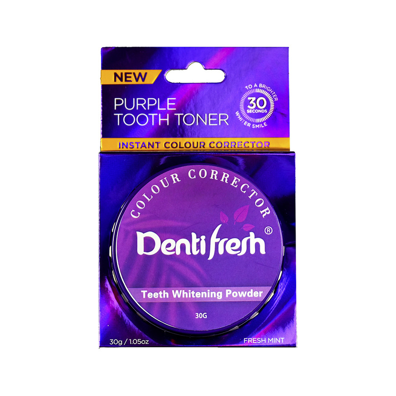 Nowy DentiFresh Purple Tooth Toner - Prosto korygujący kolor proszek wybielający zęby, 30g
