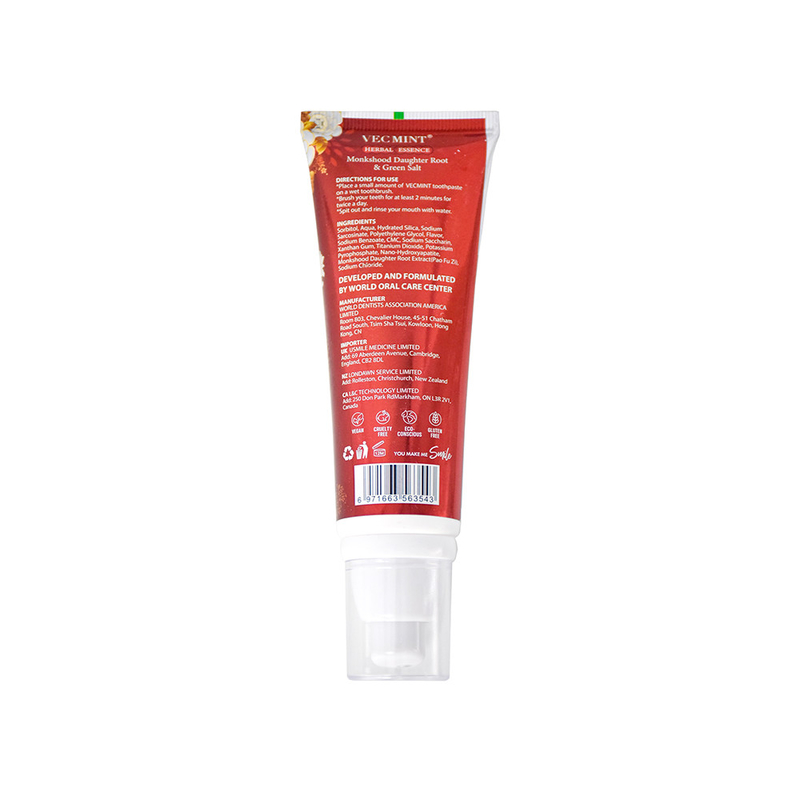 VECMINT Nano - pasta do zębów z kwasem hialuronowym - formuła ziołowa z monkshood, korzenią córki i zieloną solą 100 ml